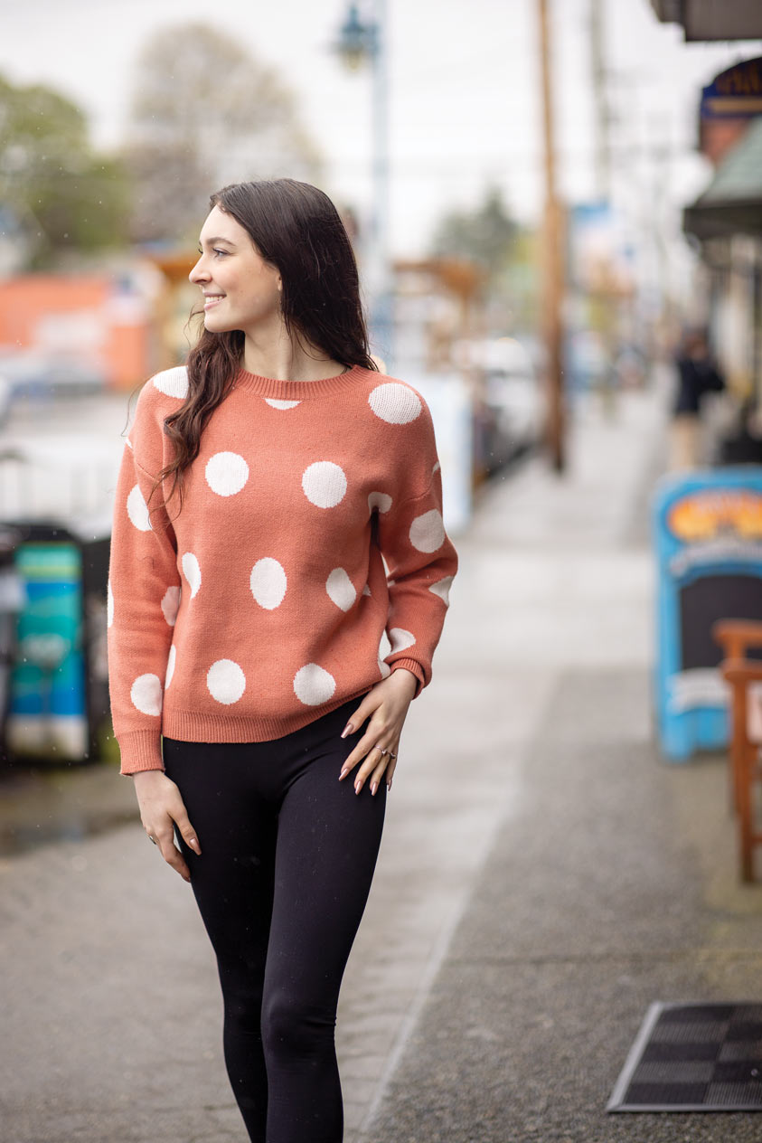 ST-13248 - Knit Polka Dot Sweater with Ribbed Trim Detail